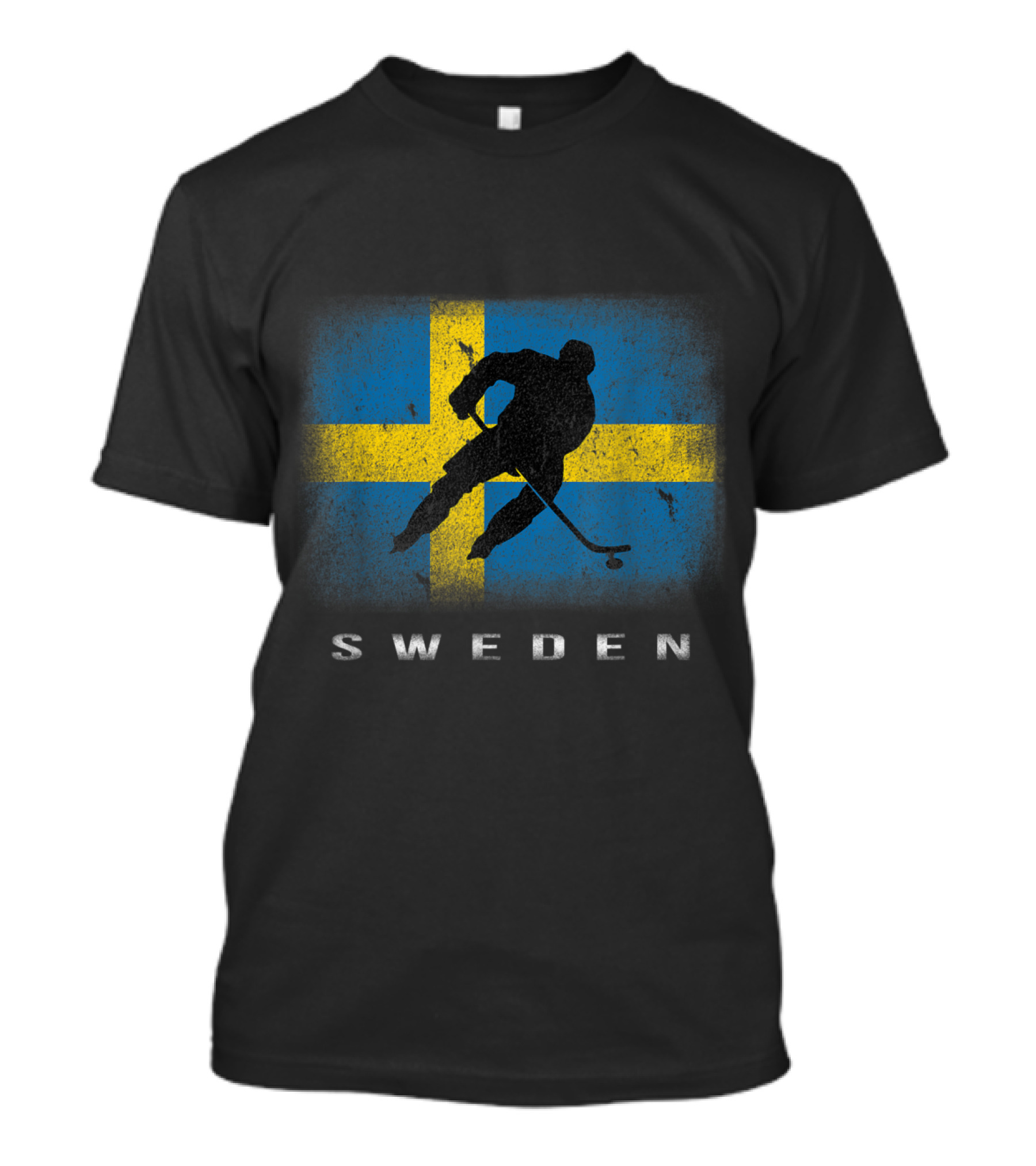 Sweden Ice Hockey Silhouette On Swedish Flag Background T-Shirt
