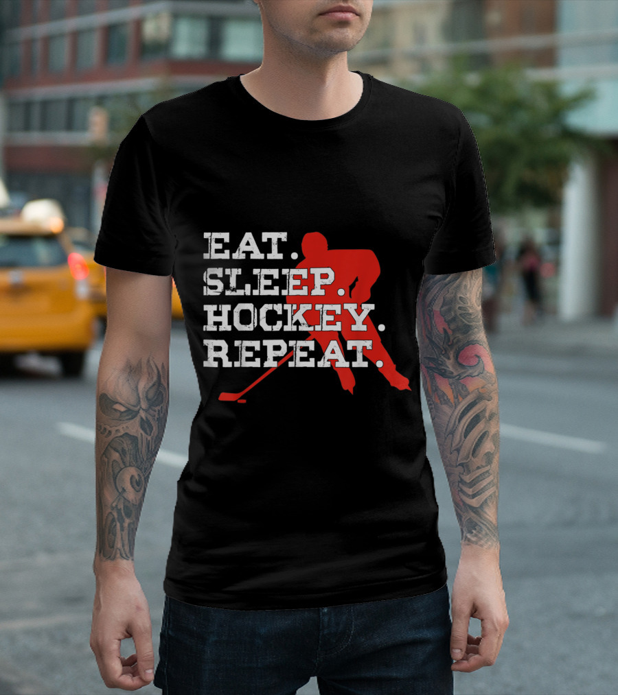 Vintage Eat Sleep Hockey Repeat Funny Ice T-Shirt