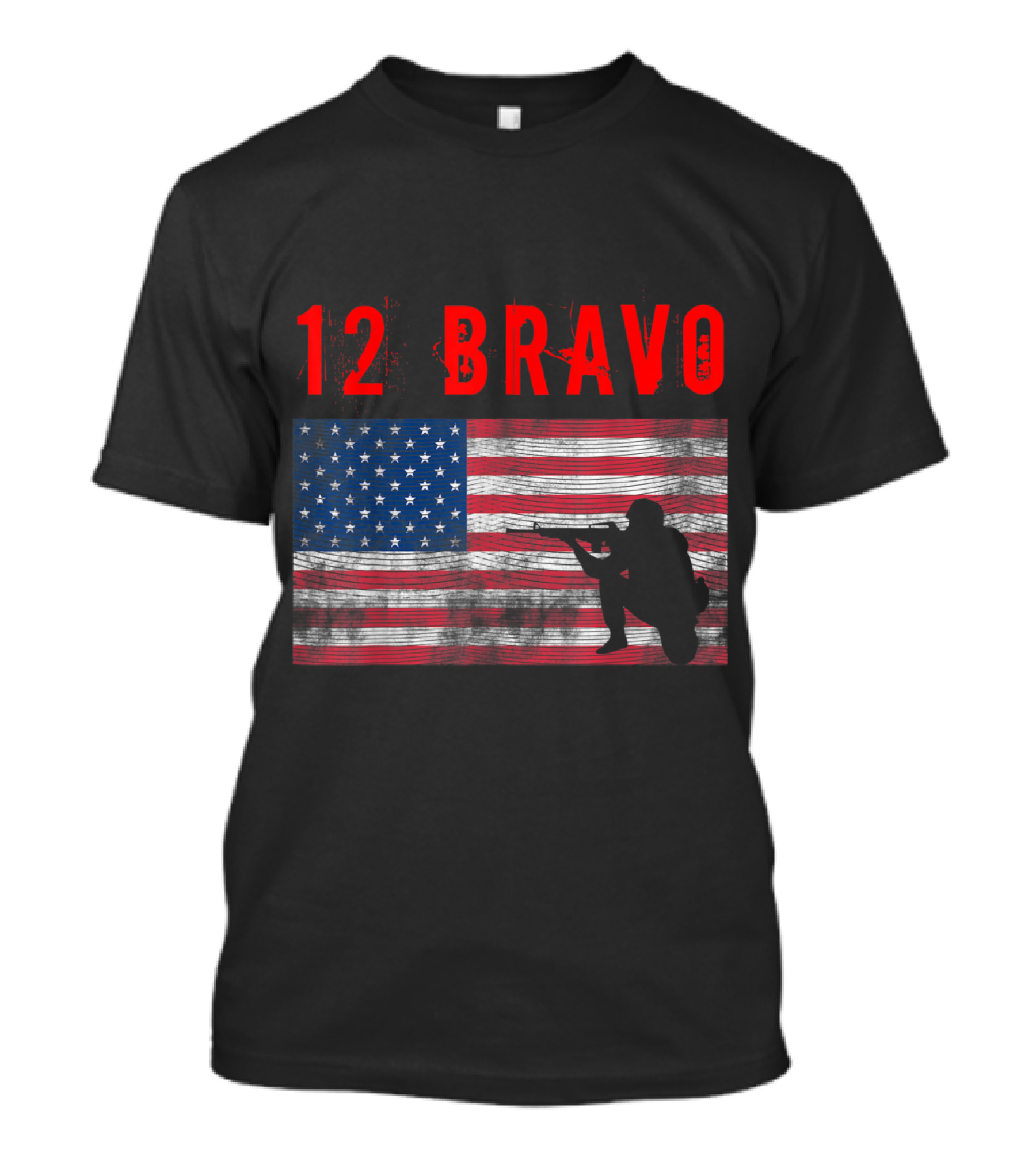 12 Bravo MOS Combat Engineer American Flag T-Shirt