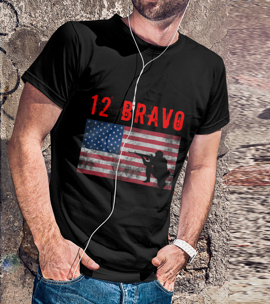 12 Bravo MOS Combat Engineer American Flag T-Shirt