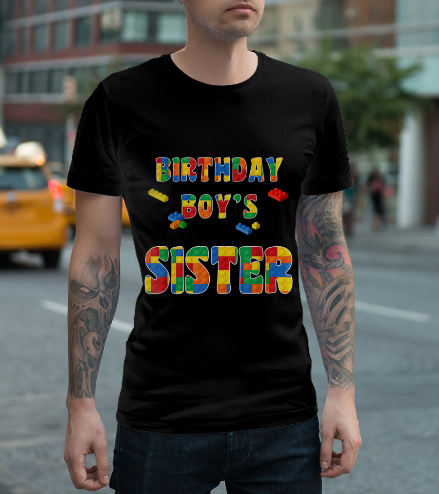 Birthday Boy's Sister Colorful Building Blocks T-Shirt