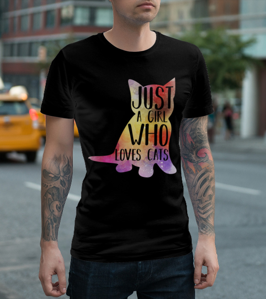 Just a Girl Who Loves Cats Colorful Galaxy Cat T-Shirt