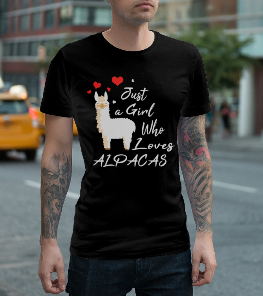 Just a Girl Who Loves Alpacas with Hearts T-Shirt