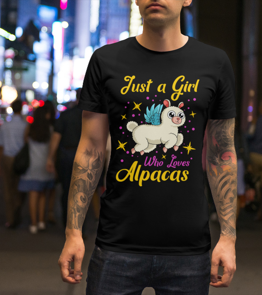 Just A Girl Who Loves Alpacas With Stars And Cute Wings T-Shirt