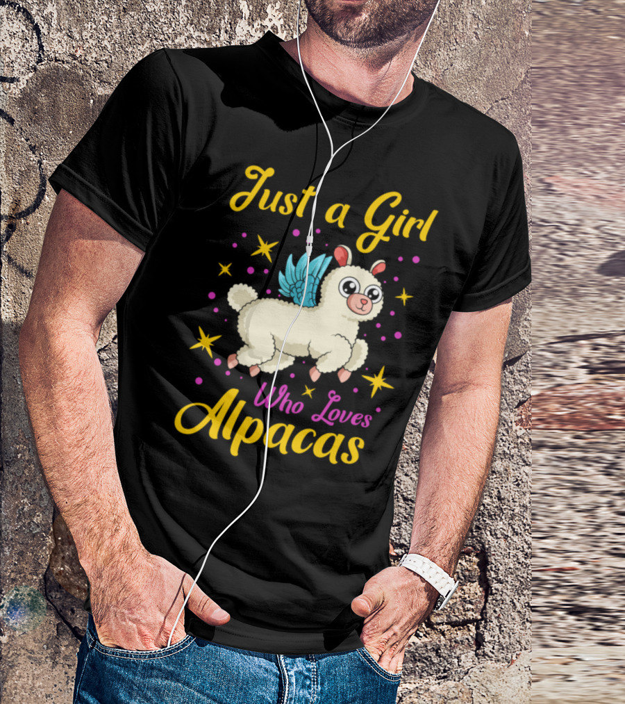 Just A Girl Who Loves Alpacas With Stars And Cute Wings T-Shirt