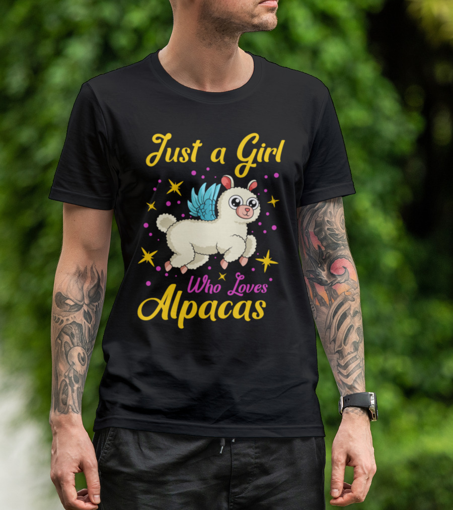 Just A Girl Who Loves Alpacas With Stars And Cute Wings T-Shirt