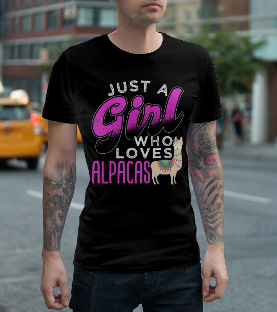 Just A Girl Who Loves Alpacas Cute Colorful Alpaca T-Shirt