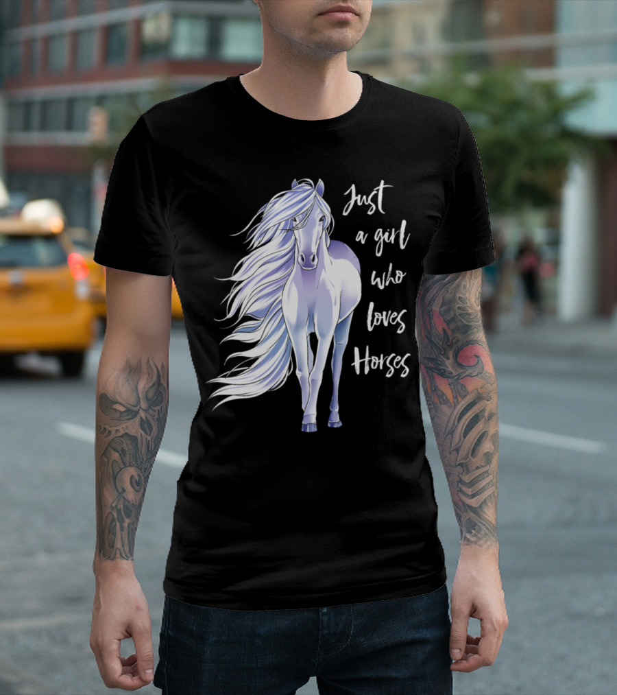 Just A Girl Who Loves Horses Horse Farm10ko3 White Horse T-Shirt