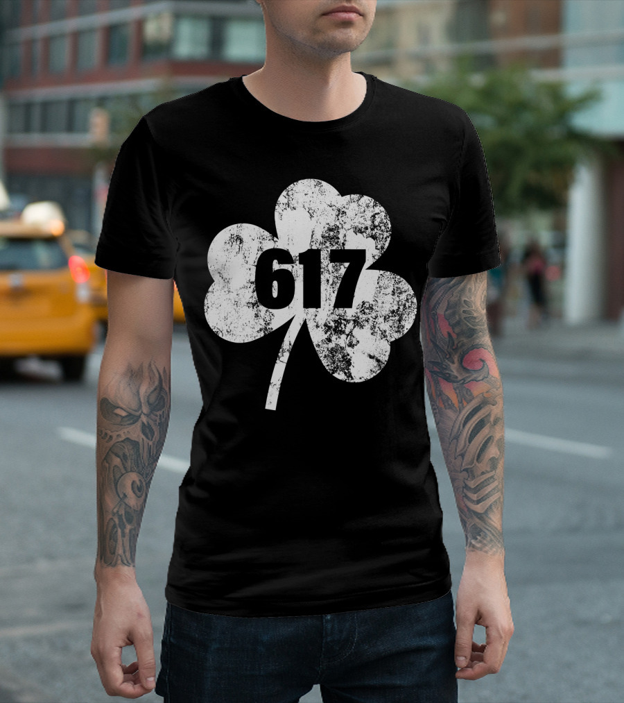 Boston 617 Shamrock Grunge T-Shirt