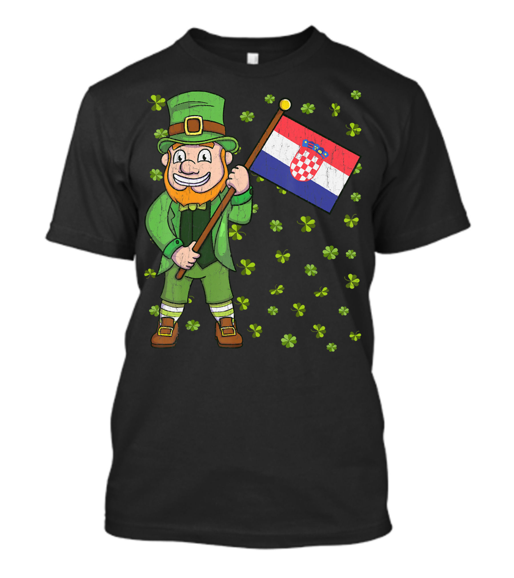 Croatian St. Patrick's Day Leprechaun Holding Croatia Flag With Shamrocks T-Shirt