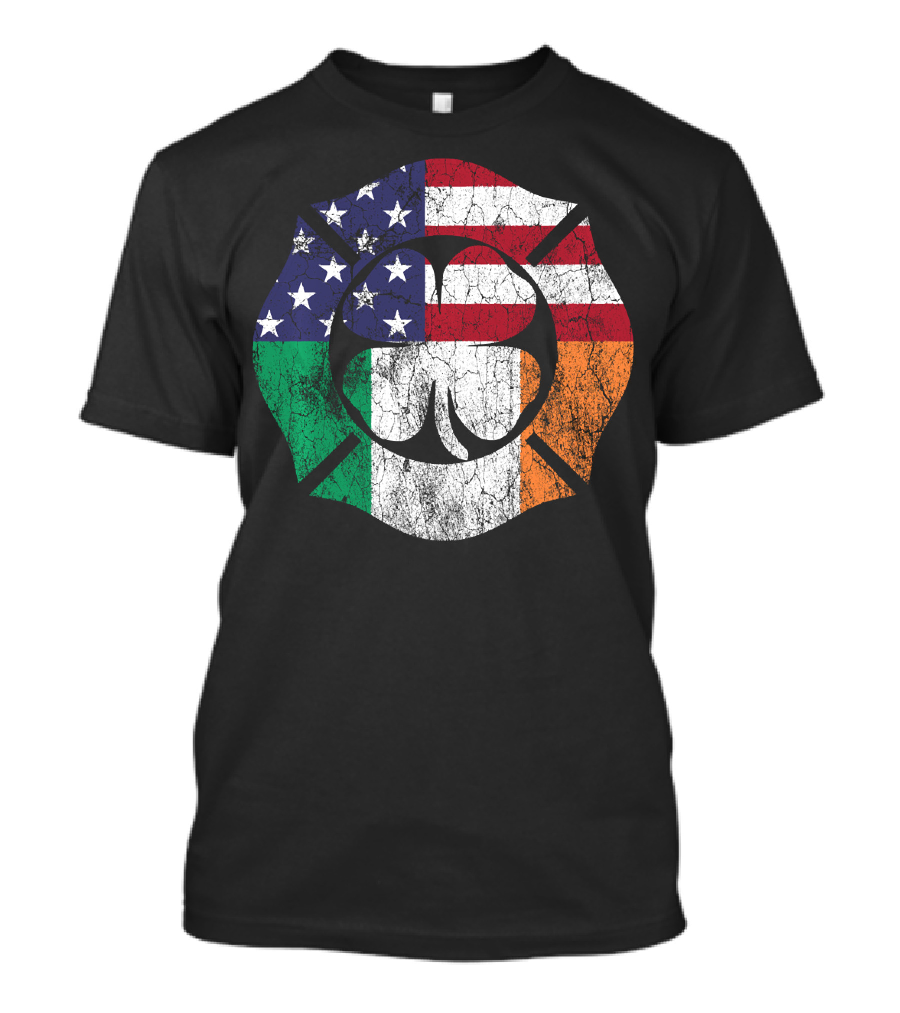 Firefighter Irish American St Patricks Day Shamrock USA Flag T-Shirt