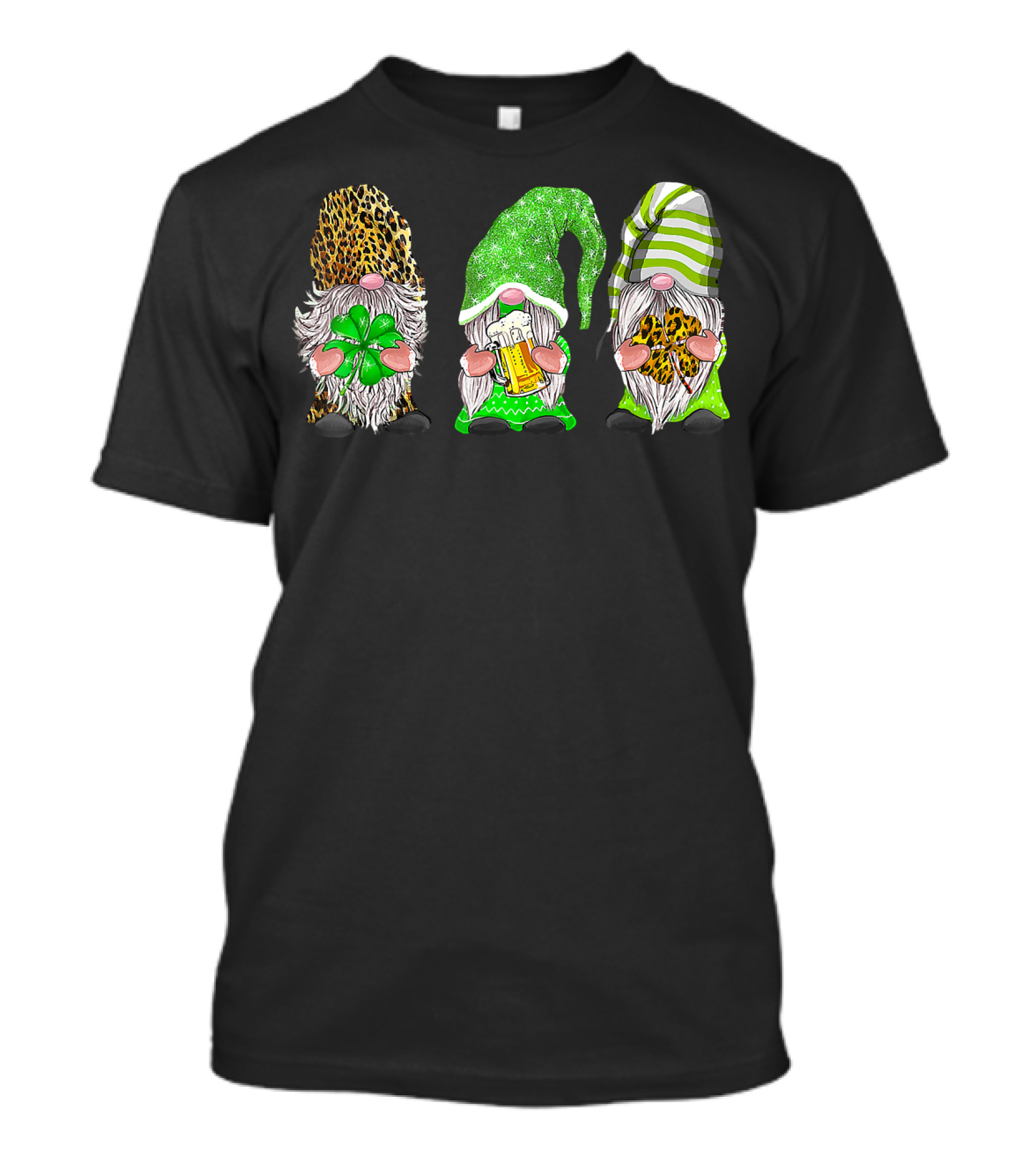 Gnomes Leopard Plaid St Patrick's Day Beer Shamrock Green Hats T-Shirt