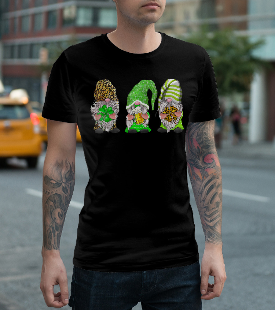 Gnomes Leopard Plaid St Patrick's Day Beer Shamrock Green Hats T-Shirt
