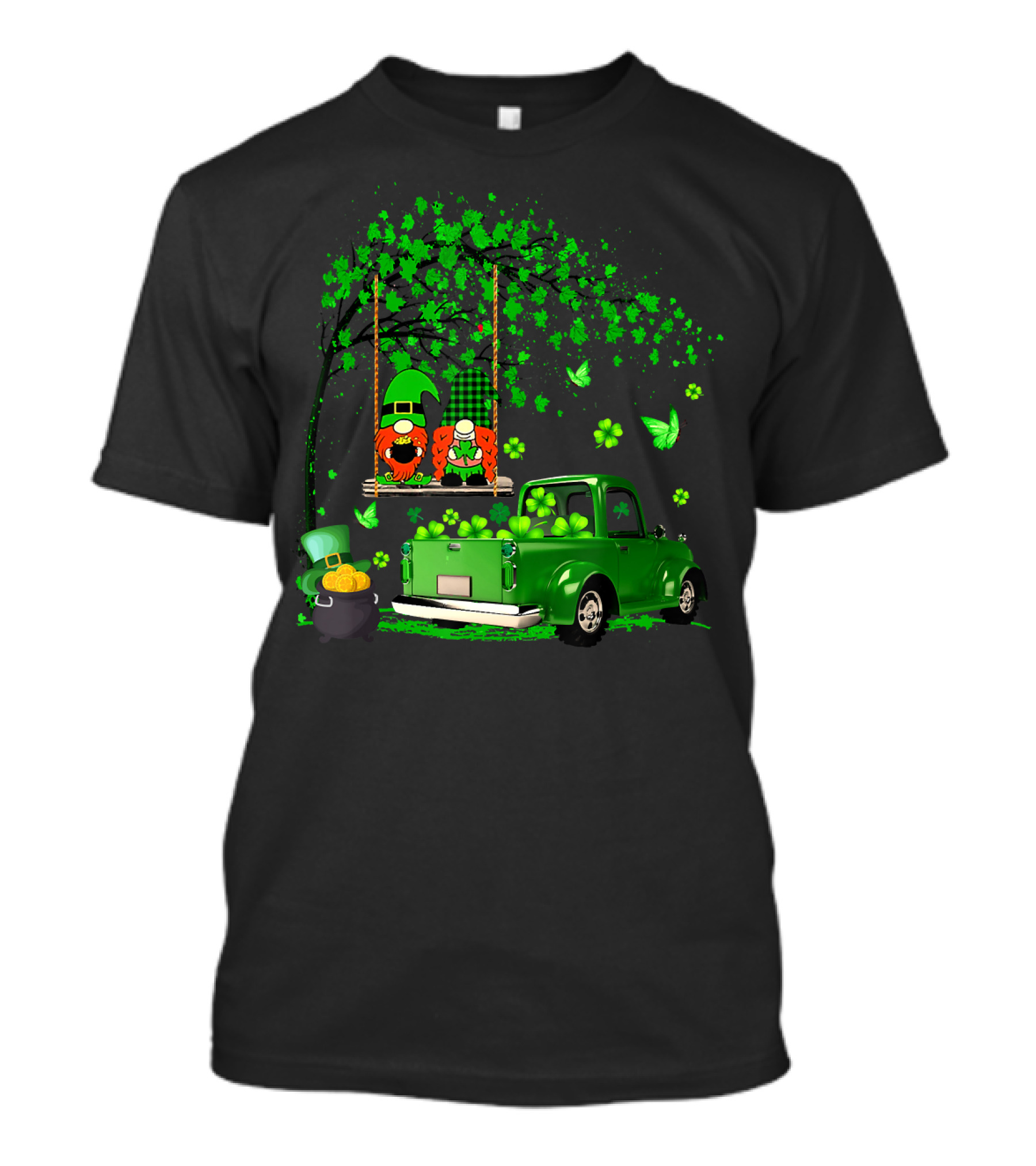Happy Saint Patrick's Day Leprechaun Gnomes With Shamrocks And Green Truck T-Shirt