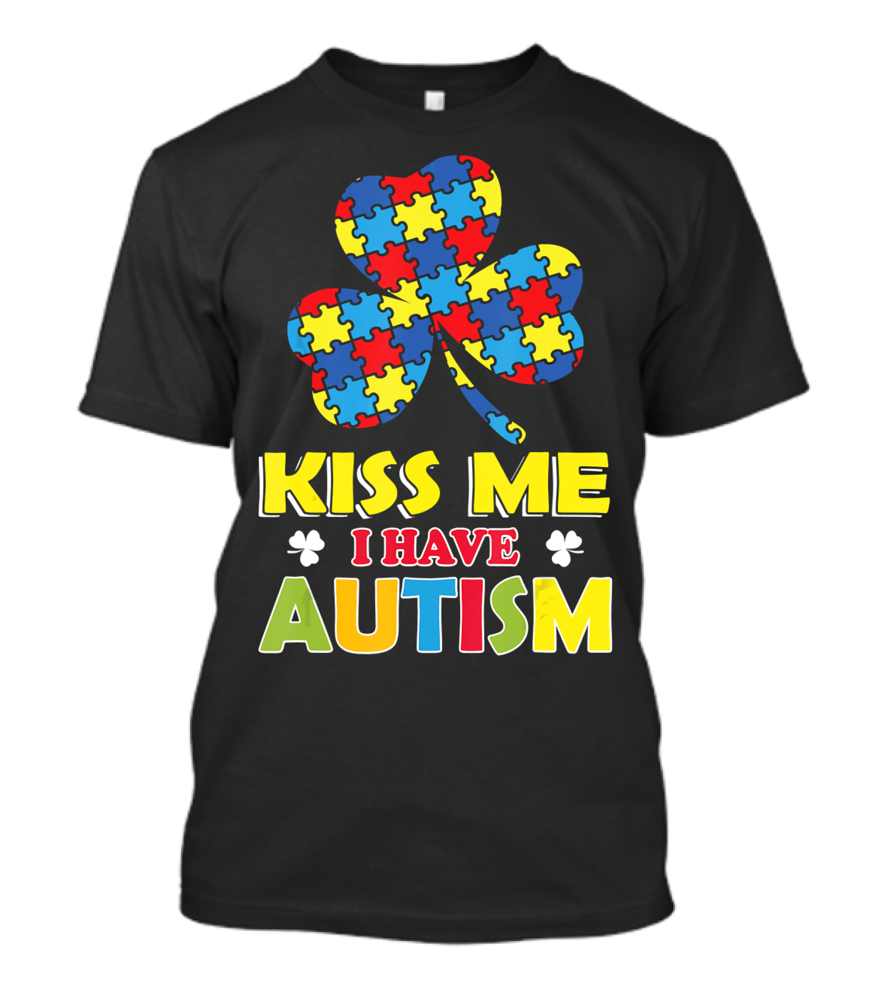 Kiss Me I Have Autism Puzzle Piece Shamrock T-Shirt