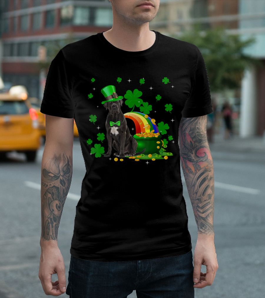 Leprechaun Cane Corso Dog Lover St Patrick's Rainbow Shamrock Gold Coins T-Shirt