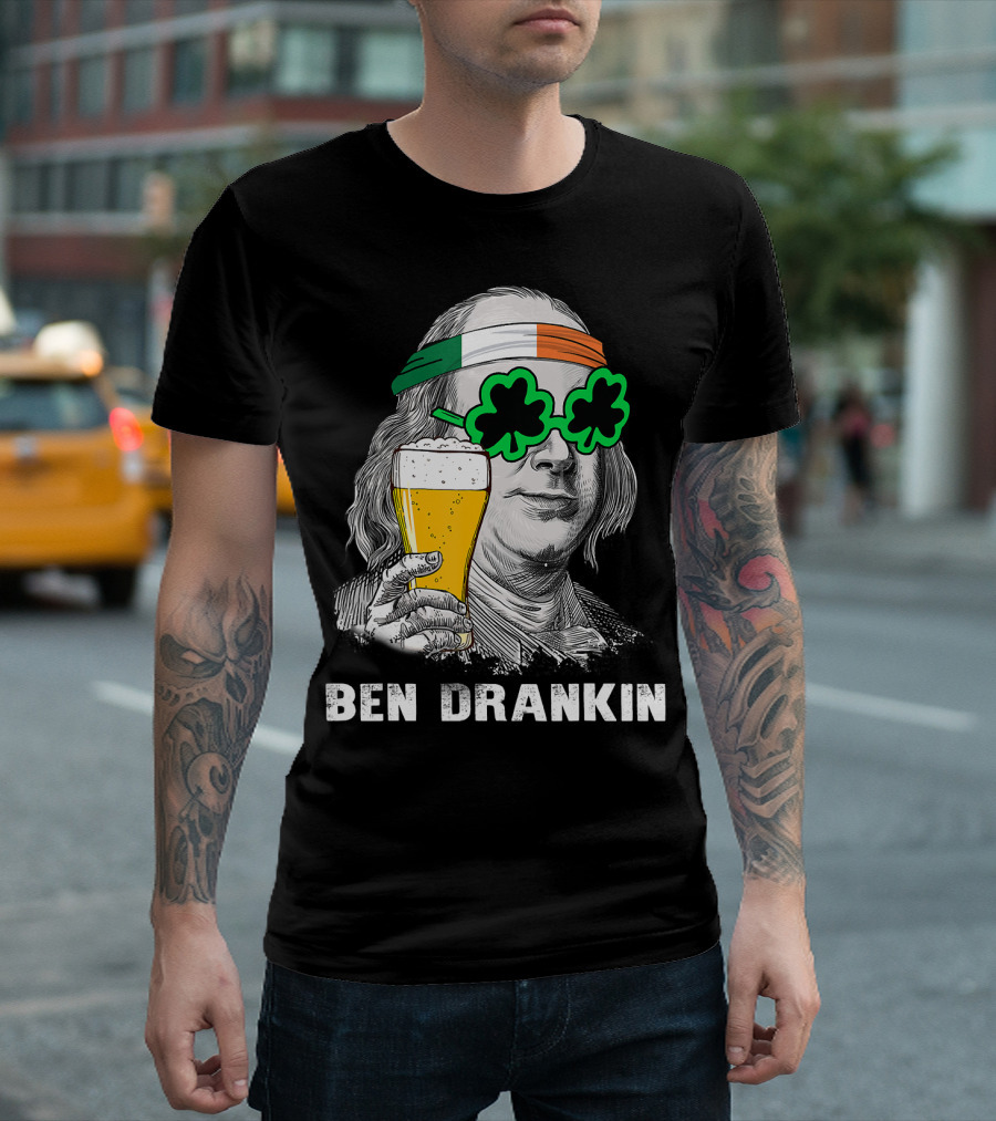 Ben Drankin Beer Shamrock Glasses Irish Holiday Retro T-Shirt