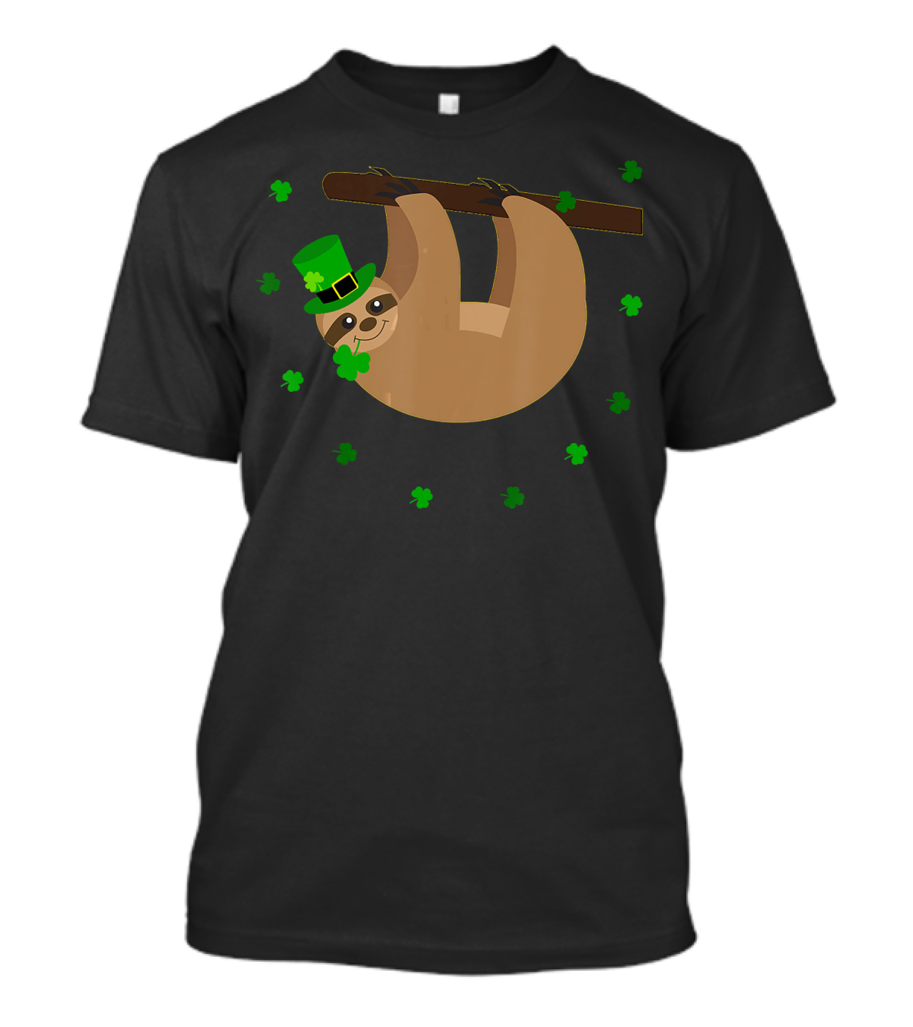 Saint Patrick's Day Sloth Hanging On Branch With Shamrocks And Green Hat T-Shirt