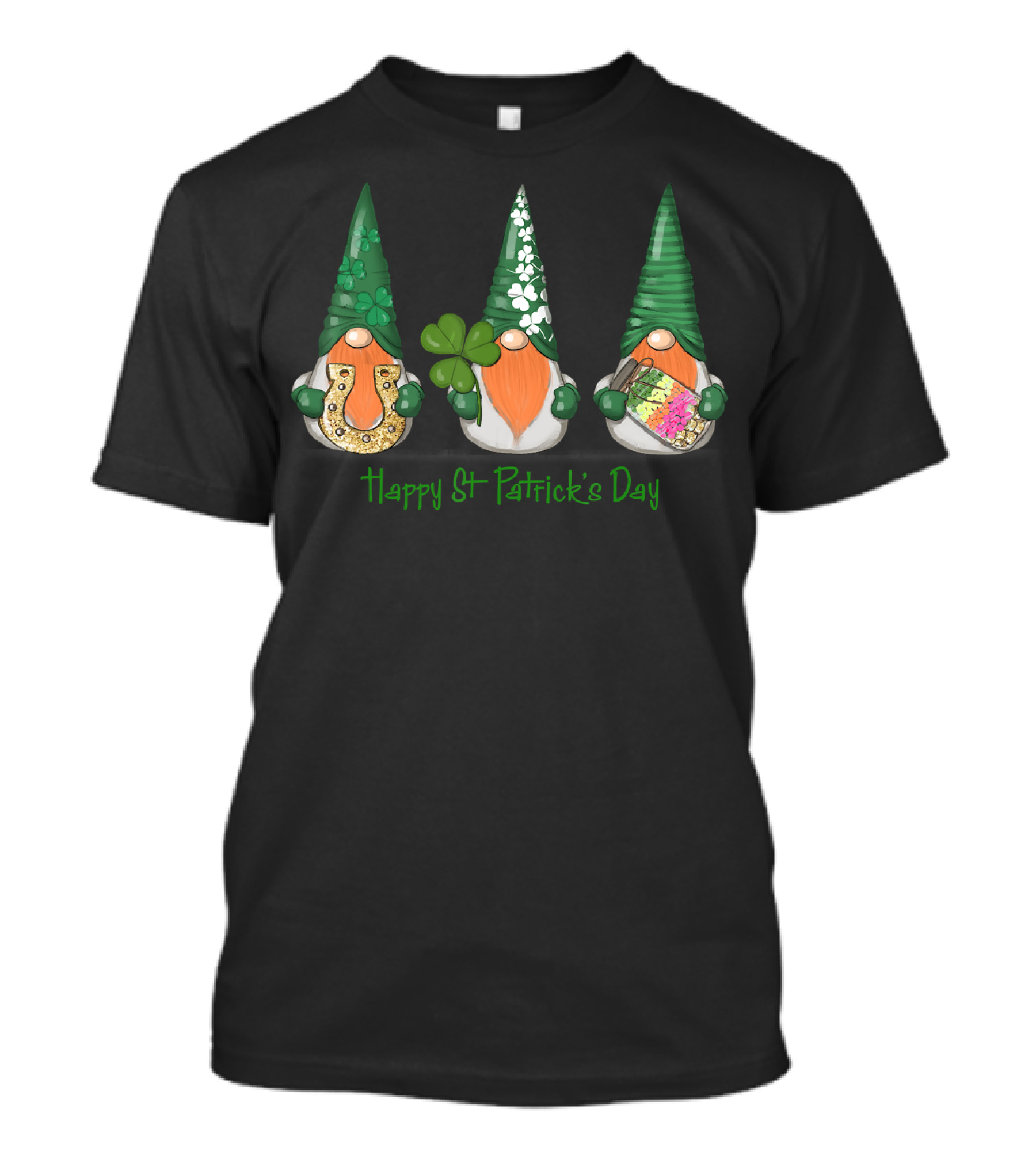 Happy St Patrick's Day Gnomes Lucky Horseshoe Shamrock Rainbow T-Shirt