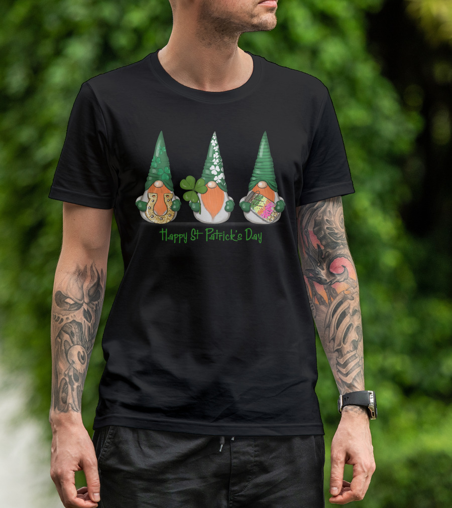 Happy St Patrick's Day Gnomes Lucky Horseshoe Shamrock Rainbow T-Shirt