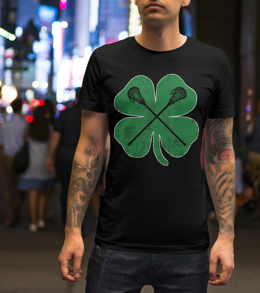 St Patrick's Day Green Shamrock With Lacrosse Sticks Irish T-Shirt