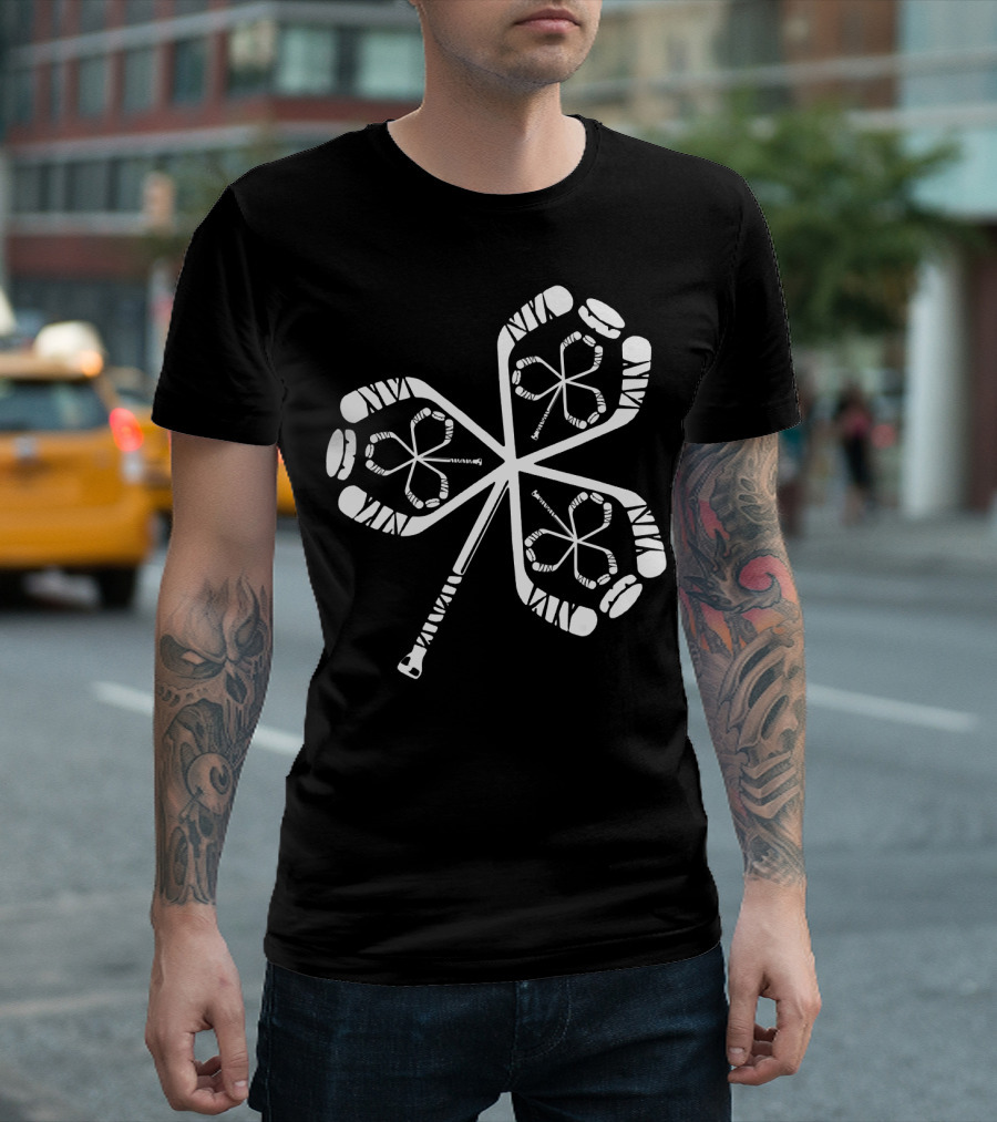 St Patrick's Day Shamrocks Ice Hockey Stick Clover T-Shirt