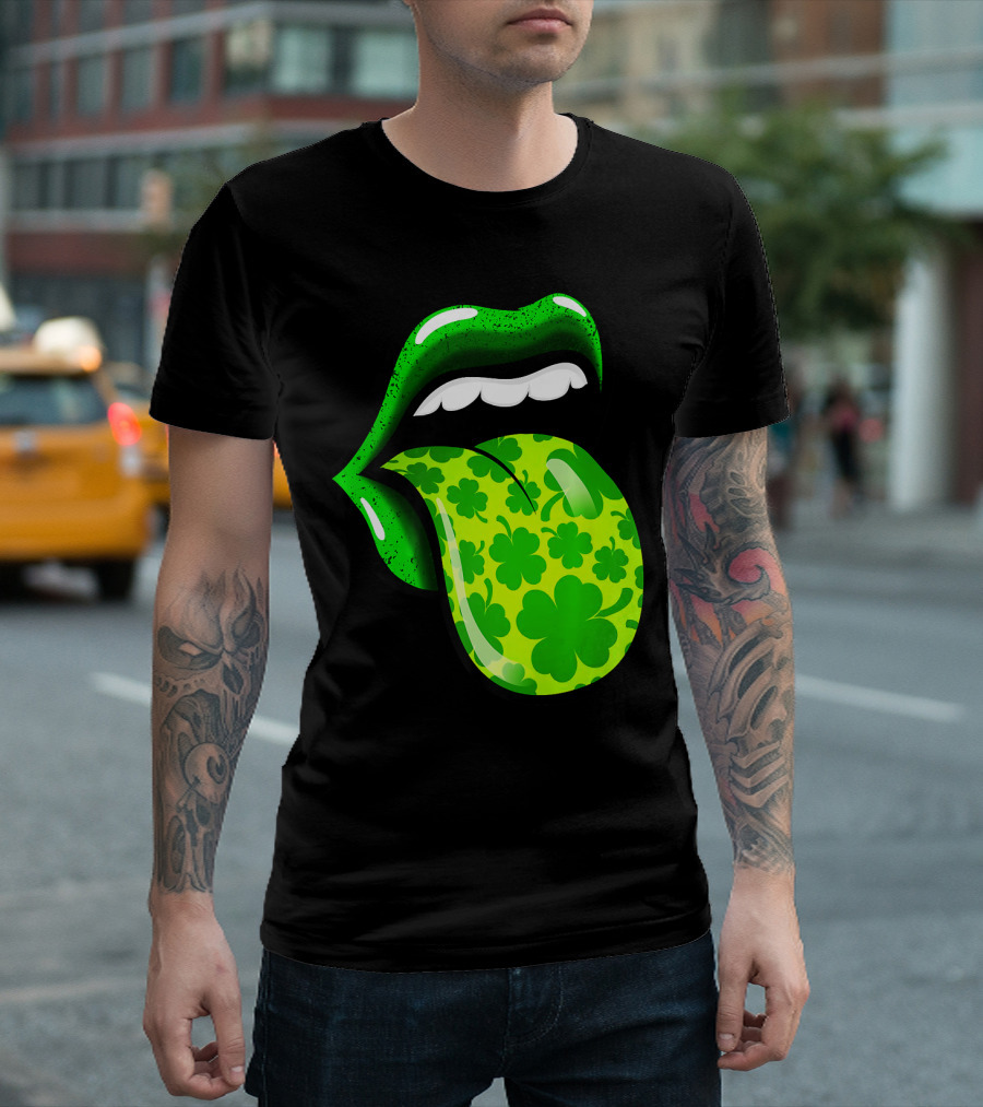 St Patricks Day Green Lips with Shamrock T-Shirt