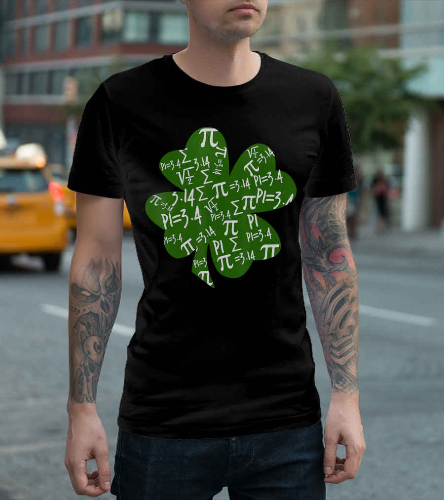 St. Patrick's Day Green Shamrock with Symbols and Pi Equations T-Shirt