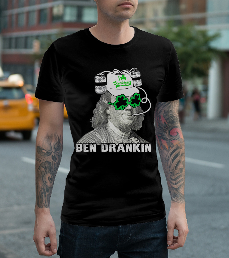 Ben Drankin I Shamrock Shenanigans Beer Hat Shamrock Glasses T-Shirt