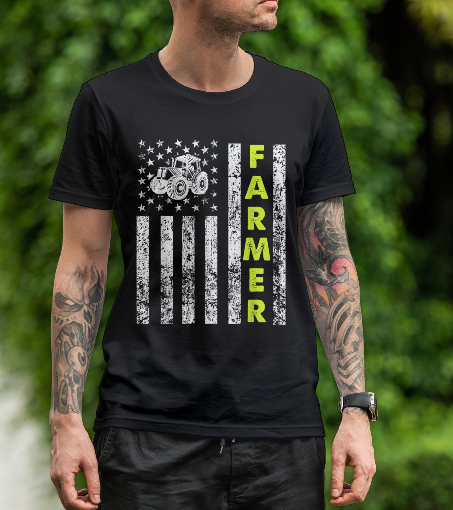 American Flag Tractor Stars Stripes Patriotic Farmer T-Shirt