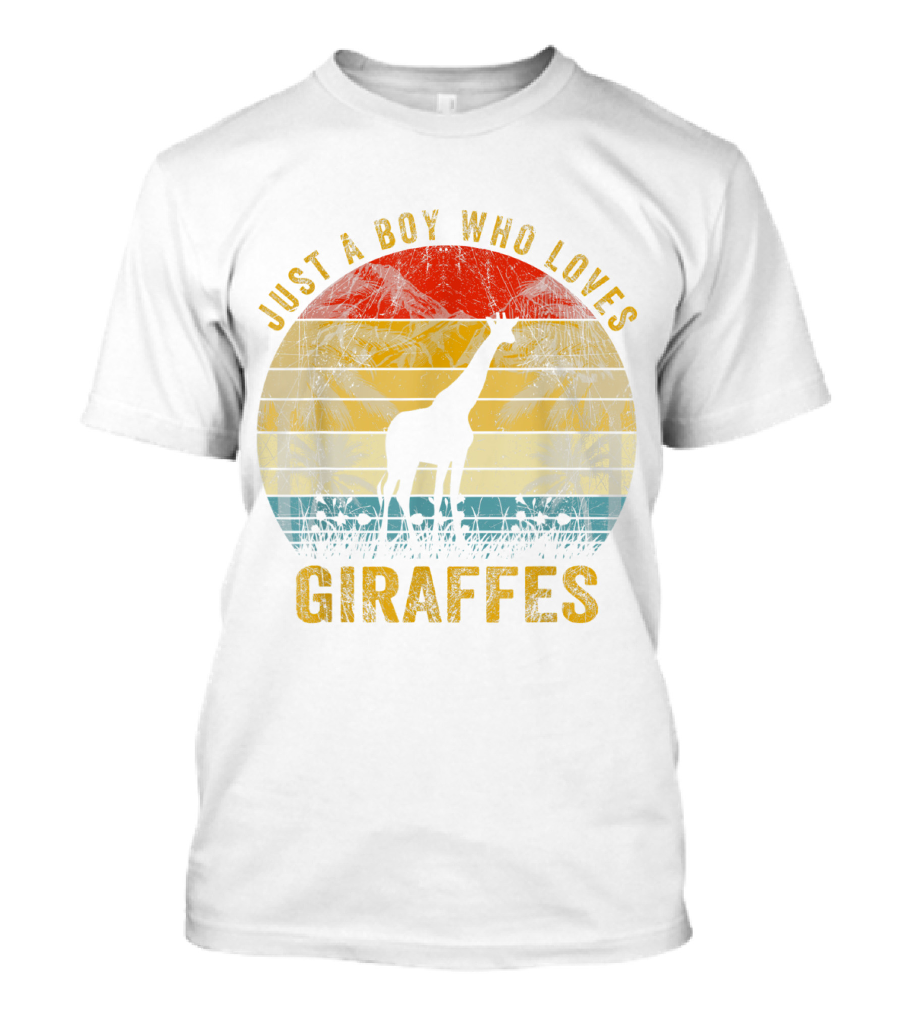 Just A Boy Who Loves Giraffes Retro Sunset T-Shirt