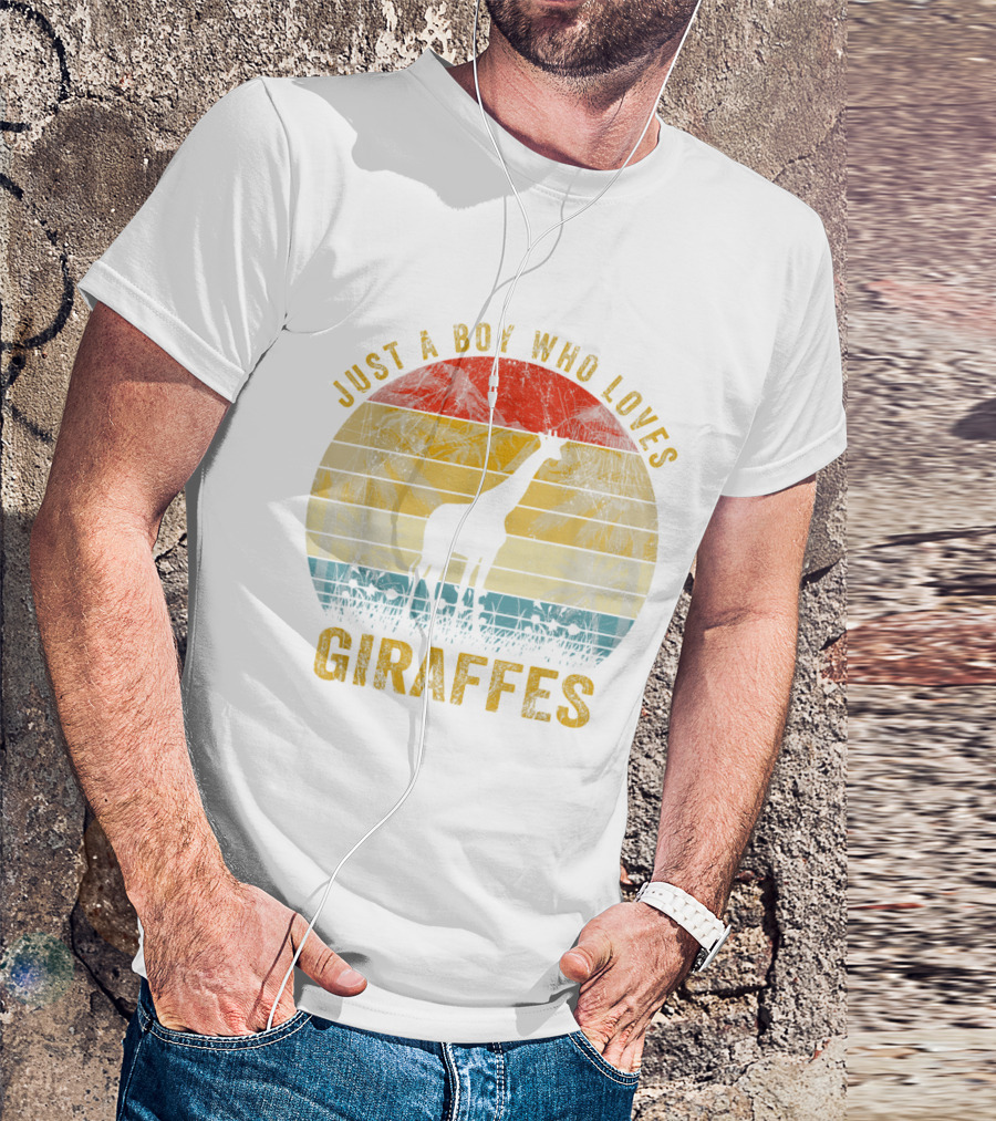 Just A Boy Who Loves Giraffes Retro Sunset T-Shirt