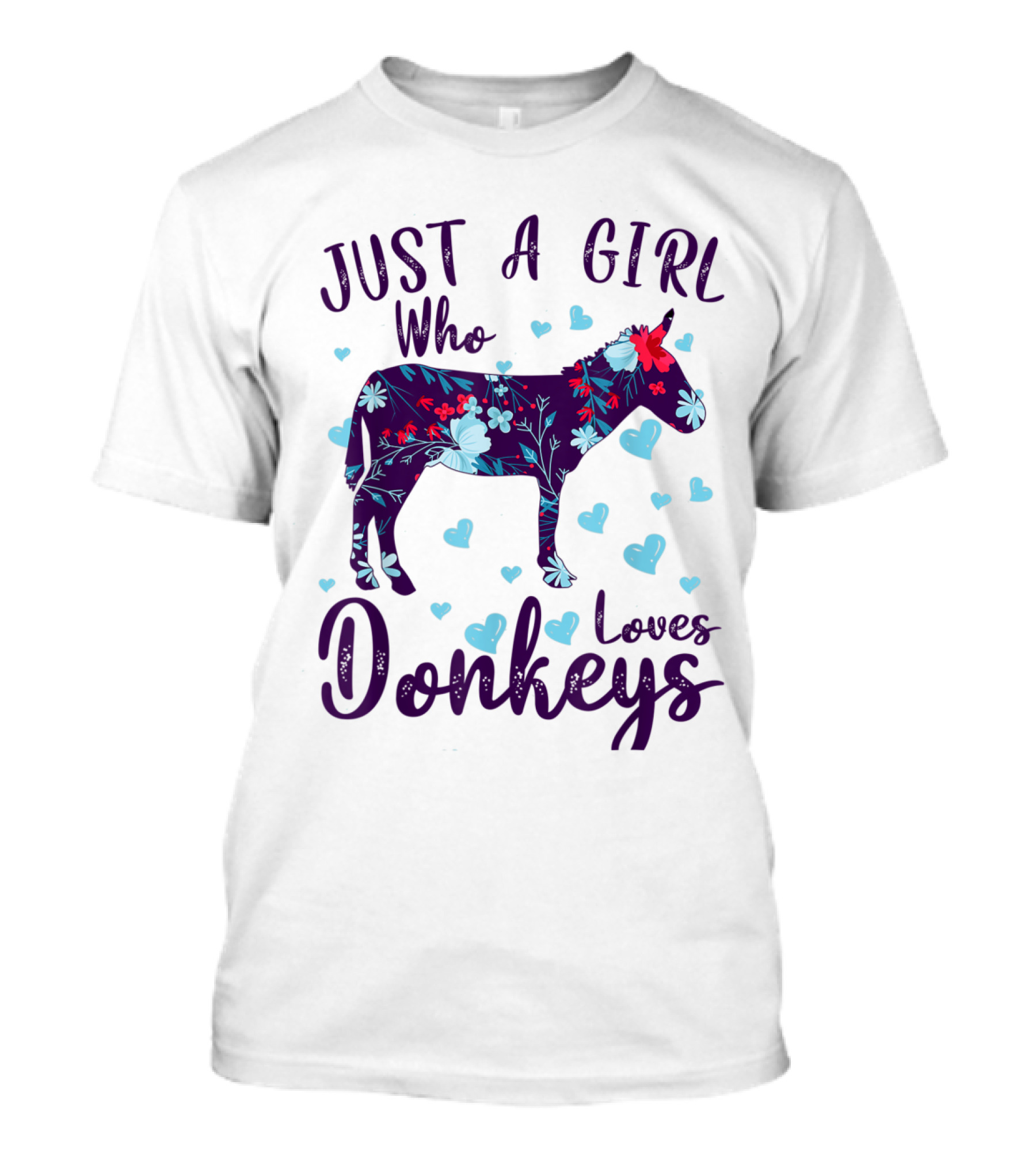 Just A Girl Who Loves Donkeys Floral Hearts Vintage T-Shirt
