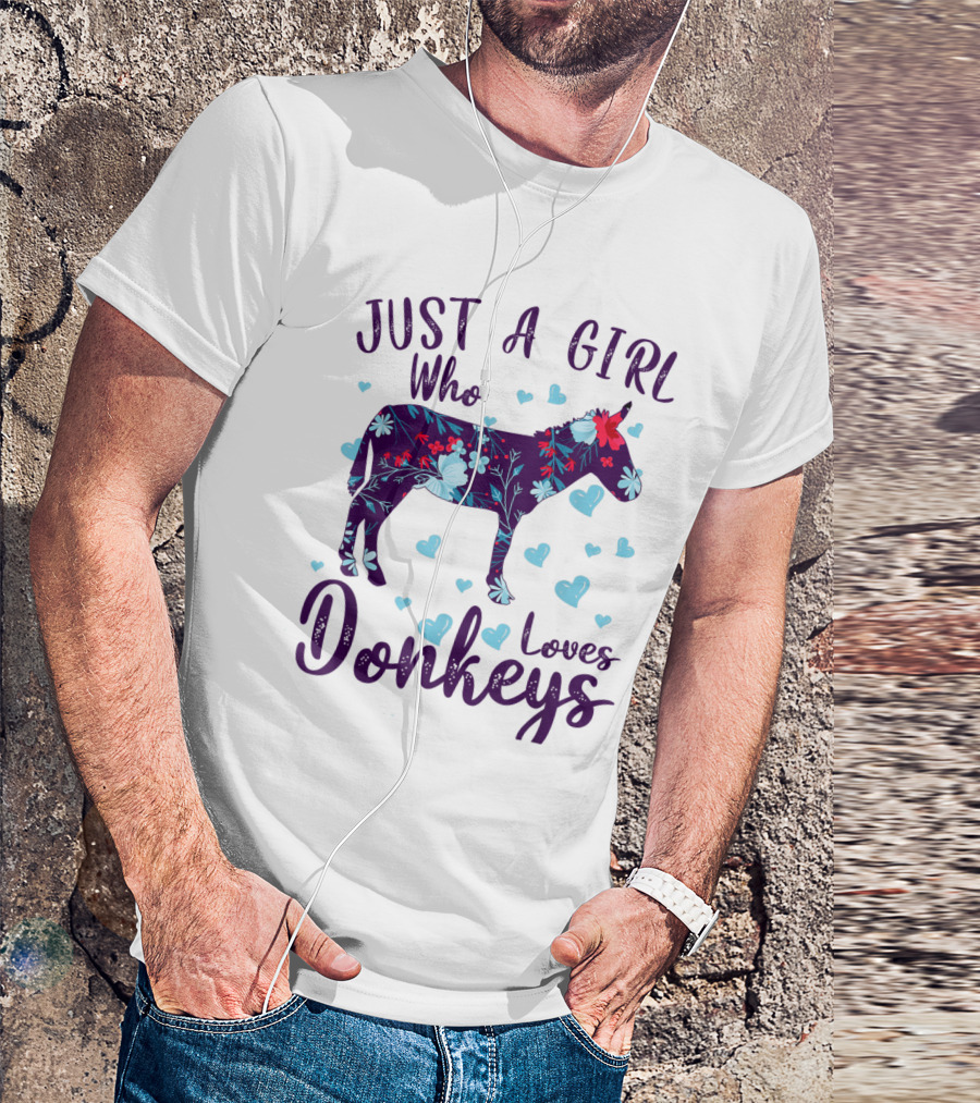 Just A Girl Who Loves Donkeys Floral Hearts Vintage T-Shirt