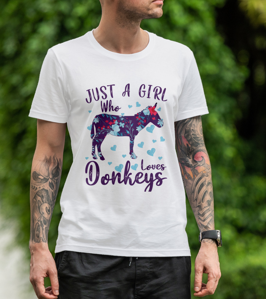 Just A Girl Who Loves Donkeys Floral Hearts Vintage T-Shirt