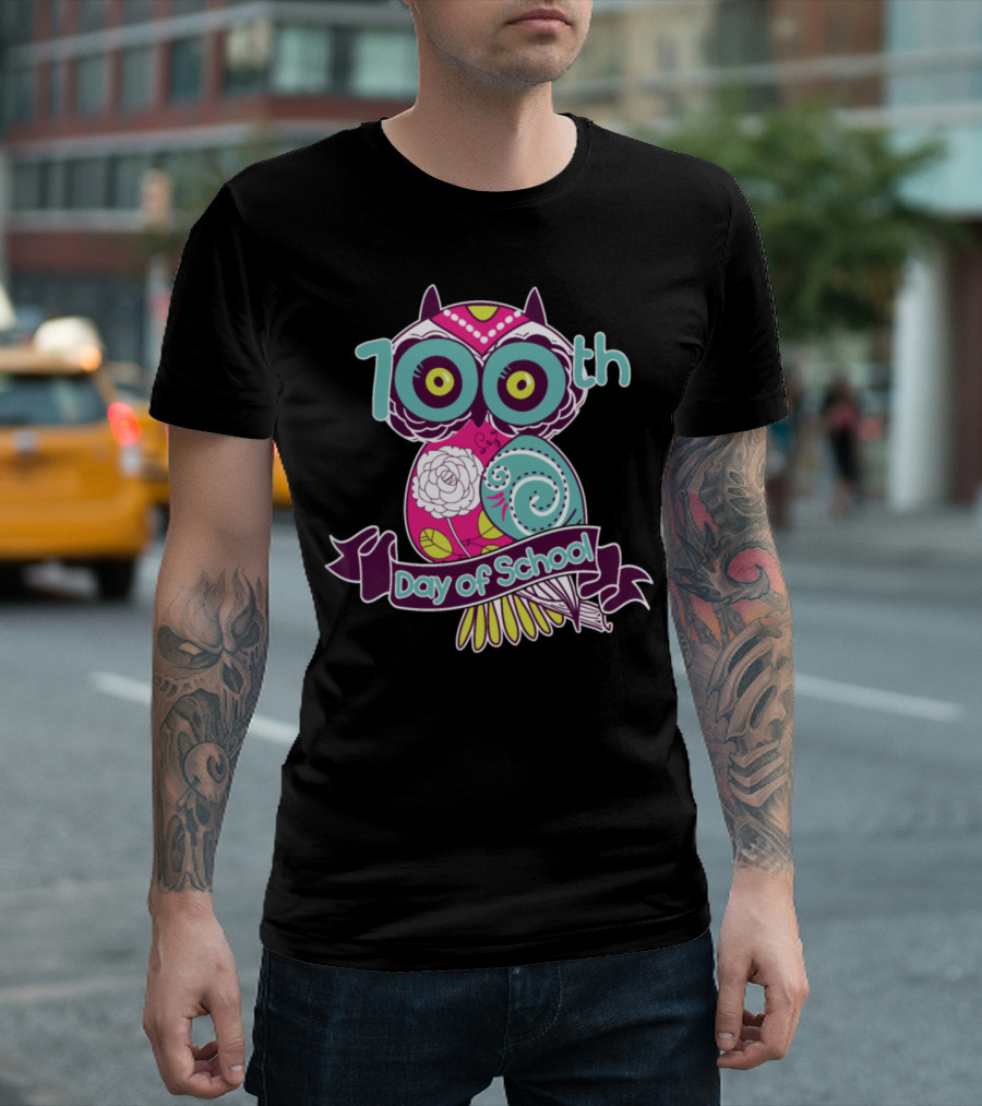 100th Day Of School Colorful Owl Student Teacher T-Shirt