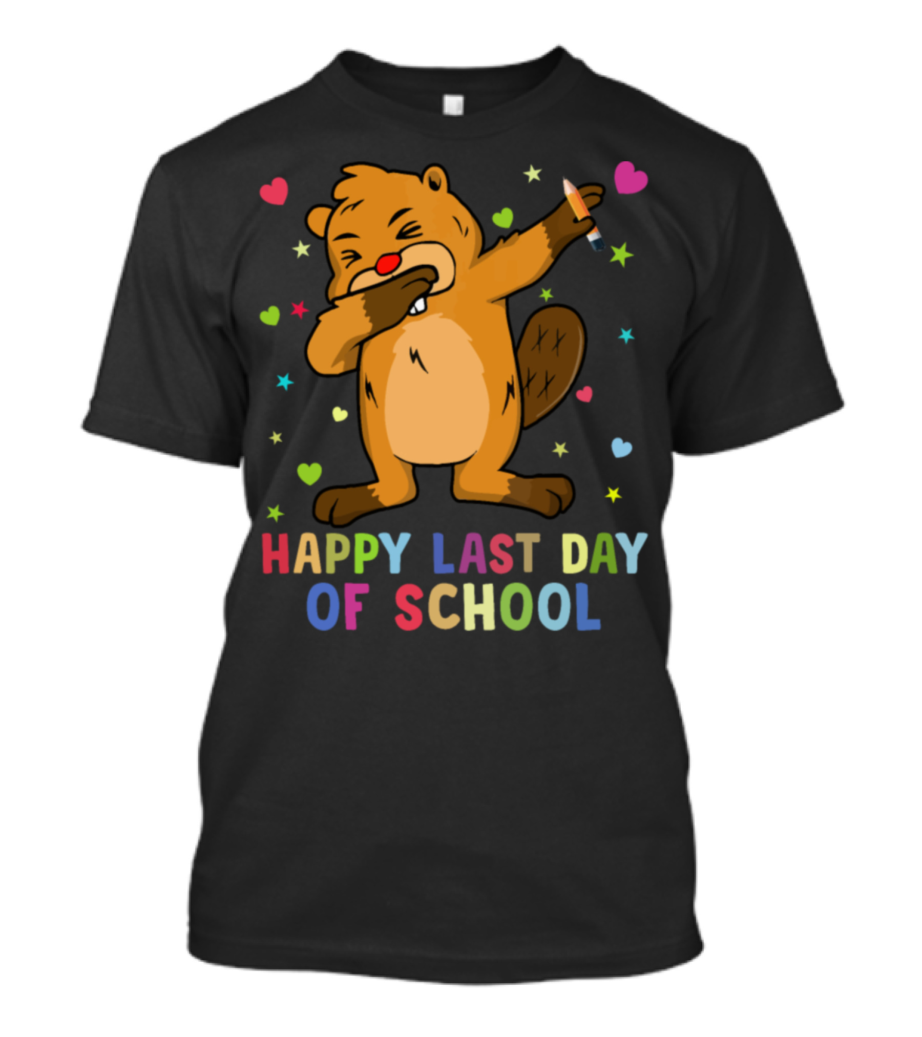 Happy Last Day Of School Dab Dance Beaver With Hearts And Stars T-Shirt