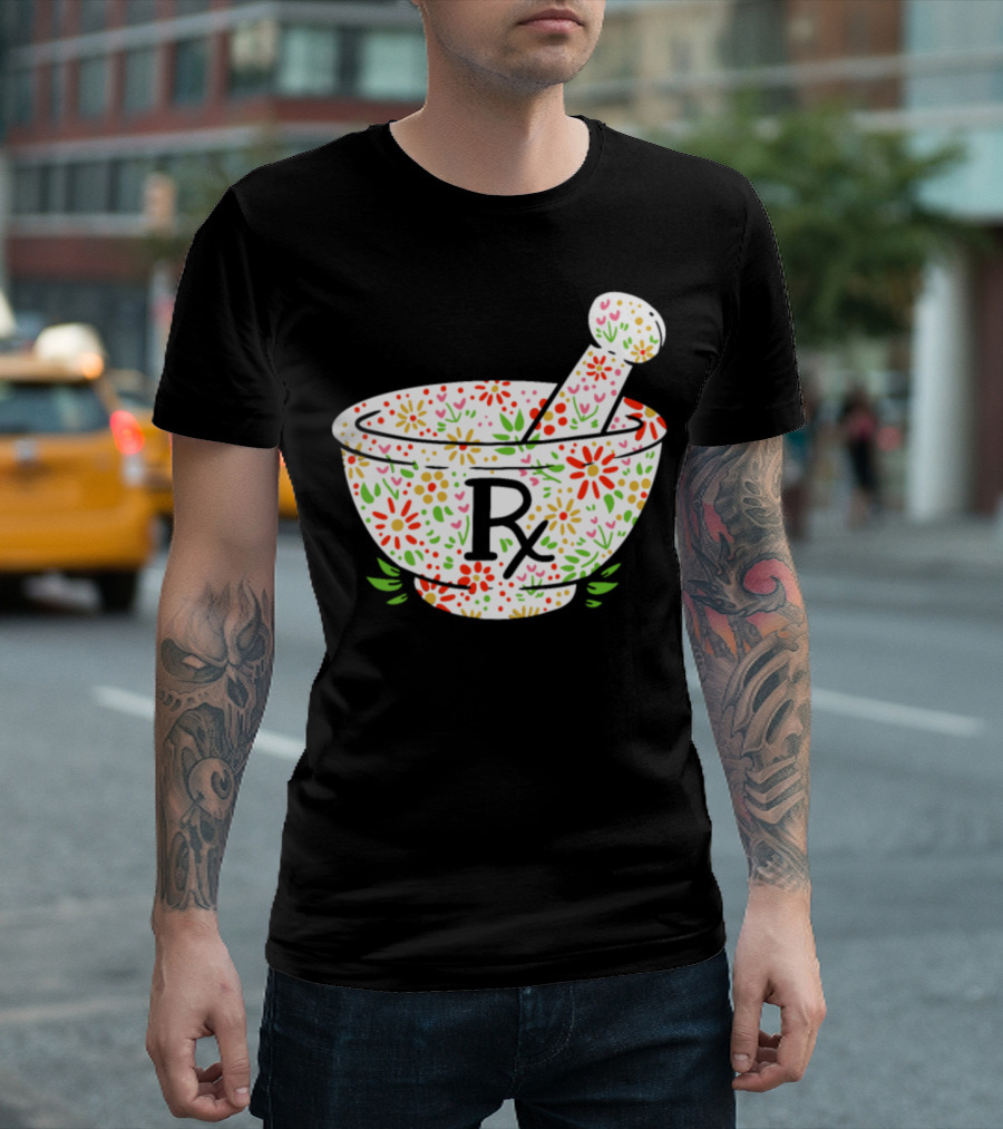 Pharmacist RX Floral Mortar and Pestle T-Shirt