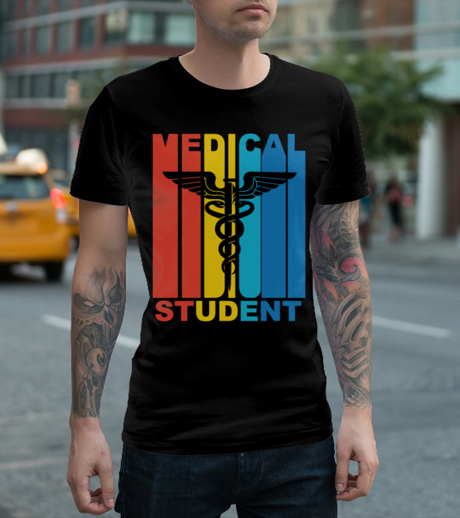 Medical Student Caduceus Vintage Retro Stripes T-Shirt