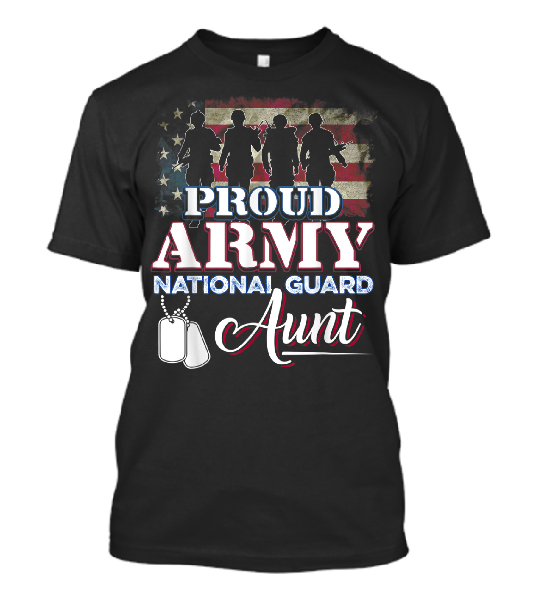 Proud Army National Guard Aunt American Flag Soldiers Dog Tags T-Shirt