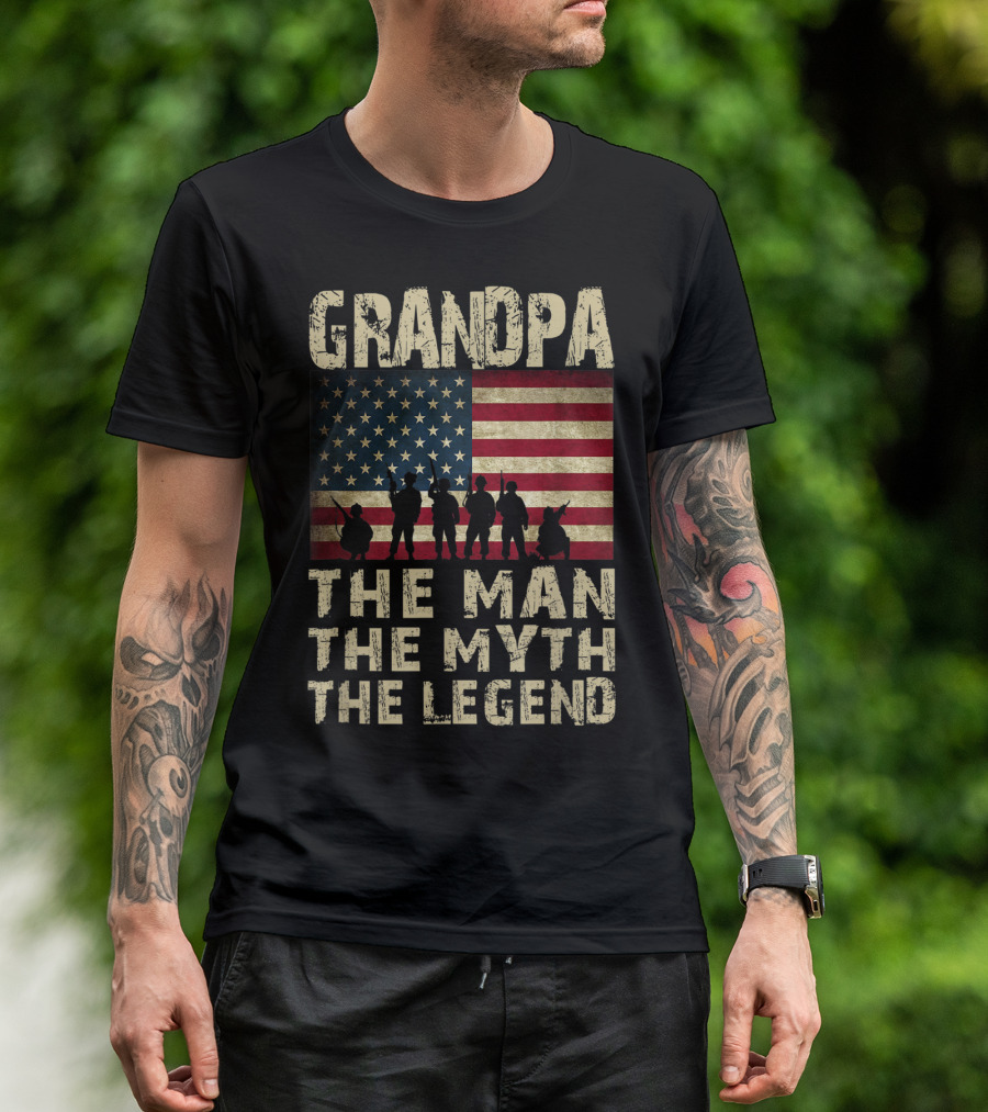 Grandpa American Flag The Man The Myth The Legend T-Shirt