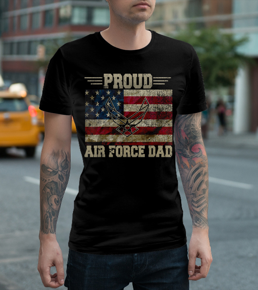 Proud Air Force Dad Military Veteran American Flag Air Force T-Shirt
