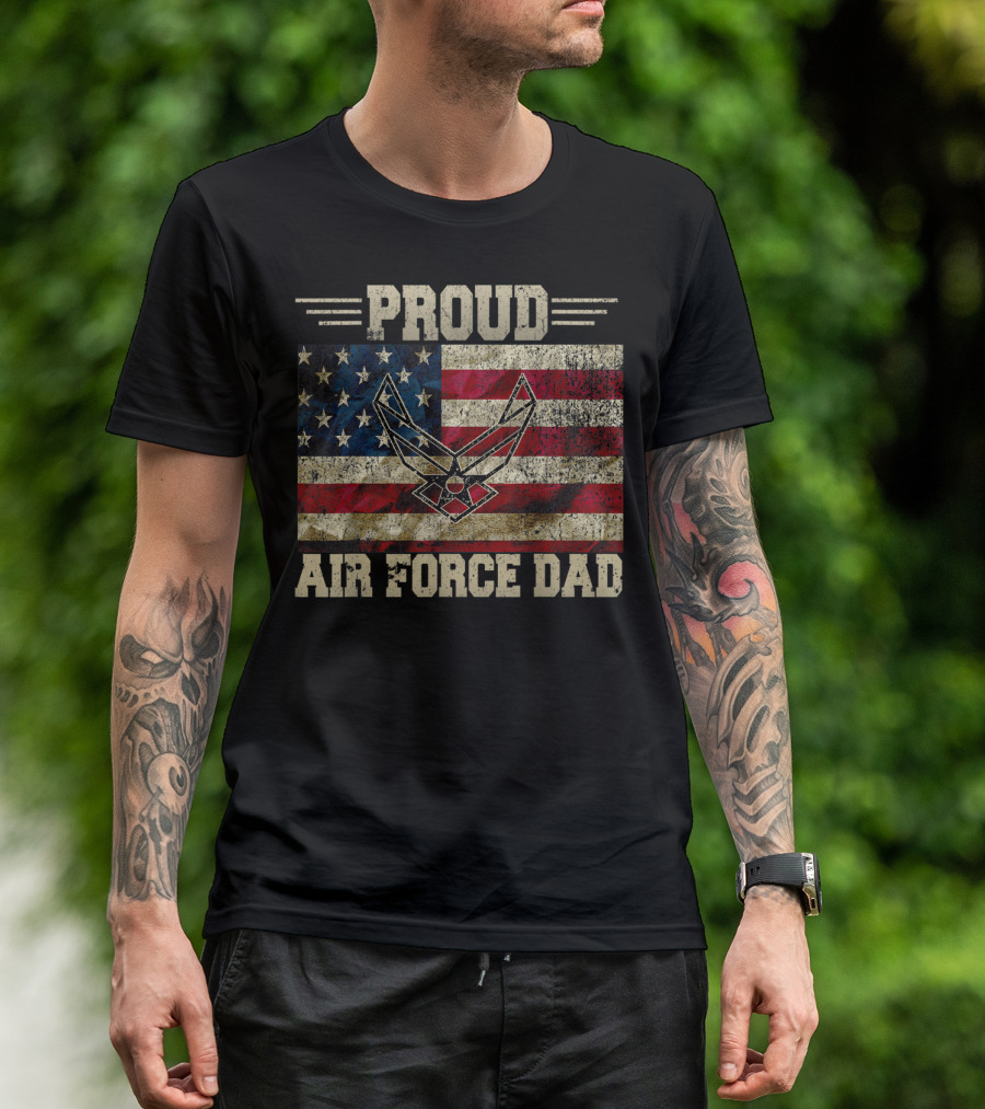 Proud Air Force Dad Military Veteran American Flag Air Force T-Shirt