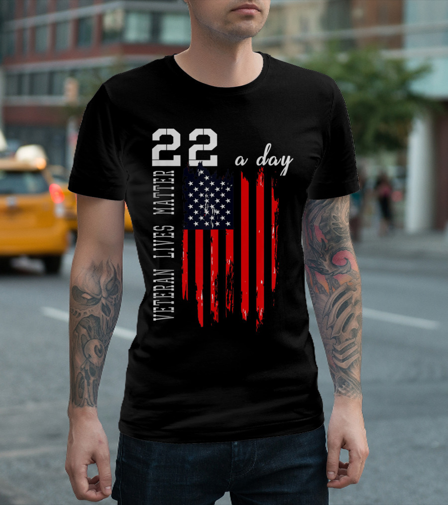 22 A Day Veteran Lives Matter American Flag Suicide Awareness Ptsd T-Shirt