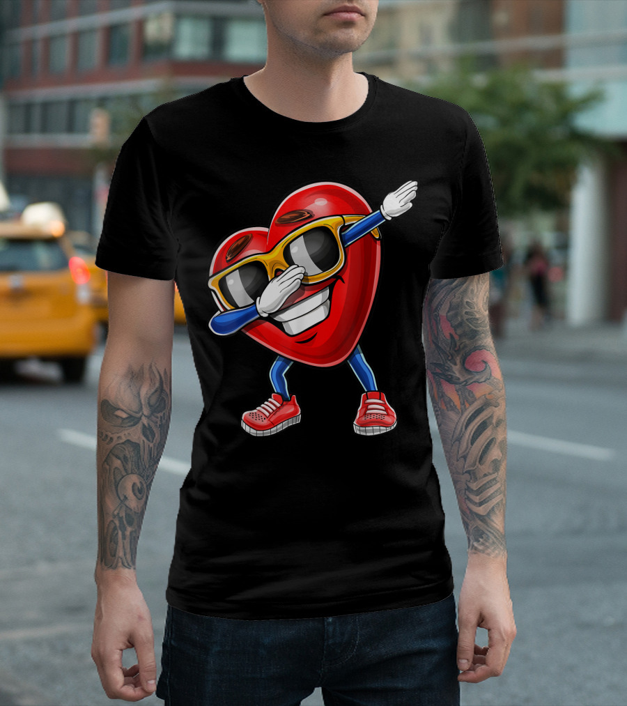 Dabbing Heart Valentine's Day Love with Sunglasses and Sneakers T-Shirt