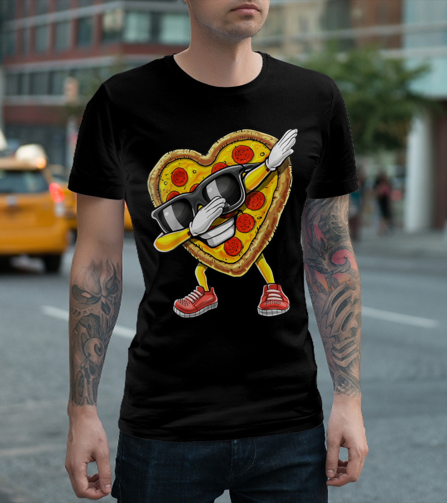Dabbing Heart-Shaped Pizza Valentine's Day Love T-Shirt