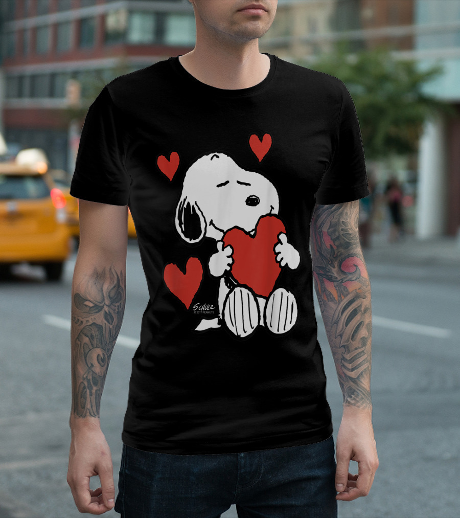 Peanuts Snoopy Holding Love Hearts by Schulz T-Shirt