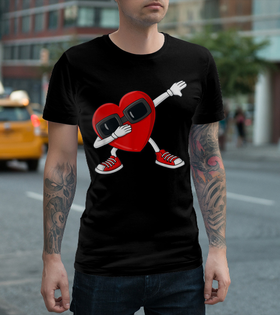 Valentines Day Heart with Sunglasses Dabbing Dance T-Shirt