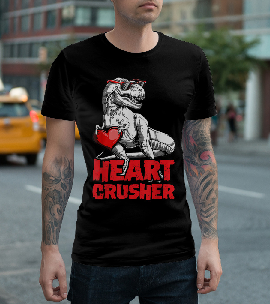 Heart Crusher Valentines Day Dinosaur T-Shirt