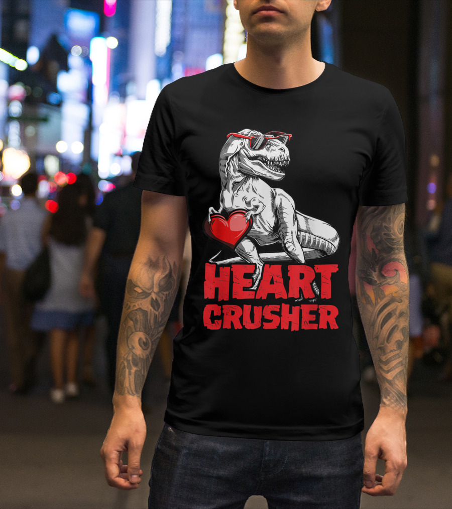 Heart Crusher Valentines Day Dinosaur T-Shirt